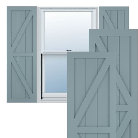 True Fit PVC Two Equal Panel Farmhouse Fixed Mount Shutters W/ Z-Bar, Peaceful Blue , 15W X 28H
